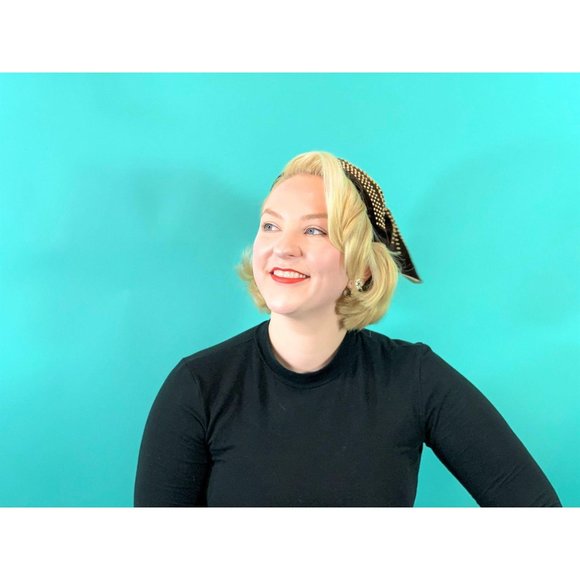 Vintage 1940s Snood Hat Brown Velvet Beaded Ponytail Headband - Picture 4 of 10